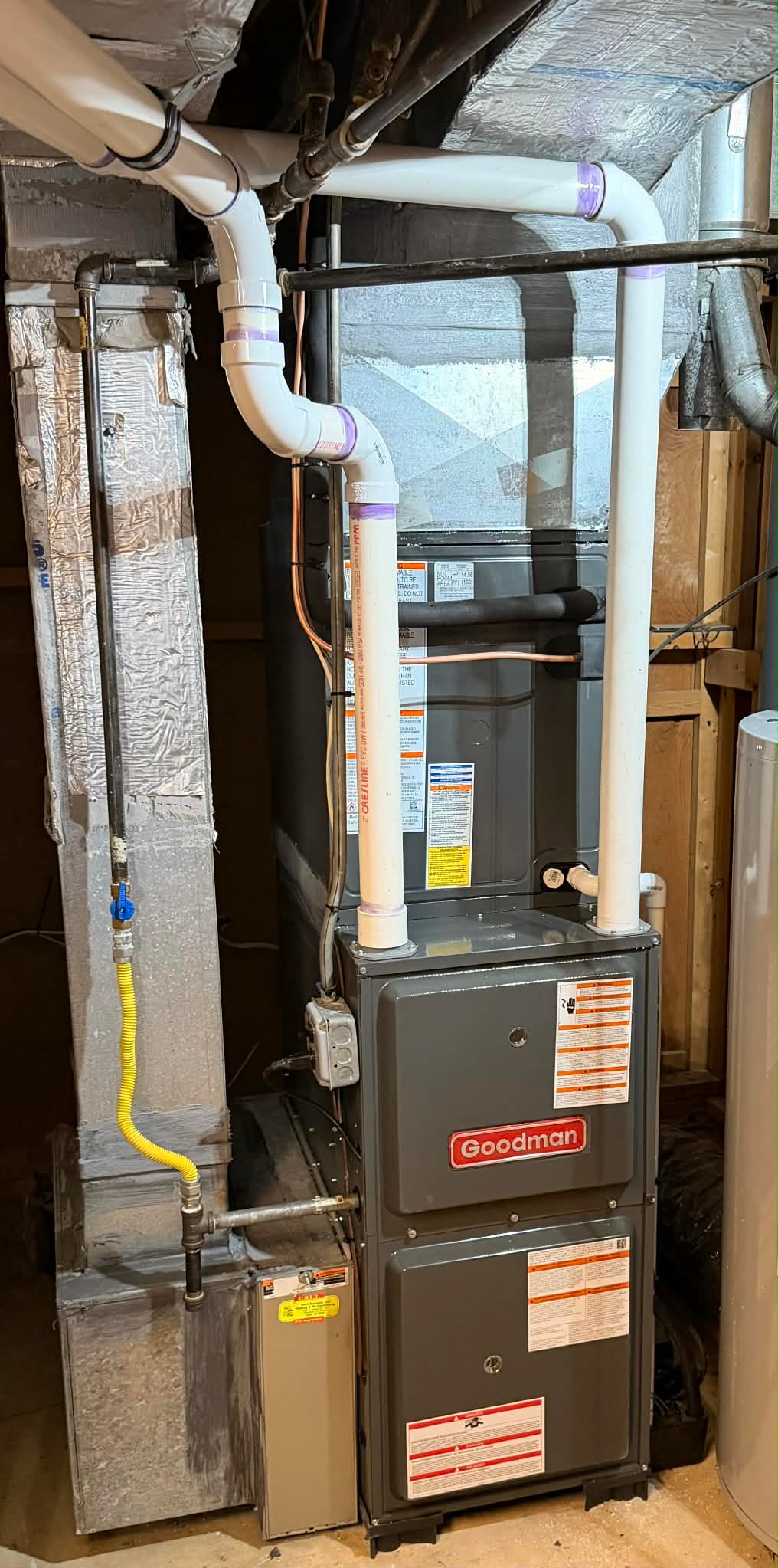 Vertical Goodman gas furnace replacement with new line set